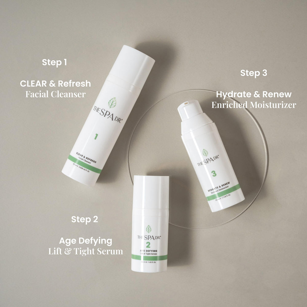 The Spa Dr. hyaluronic-acid hydration scene suggests soothing moisture and plumpness.