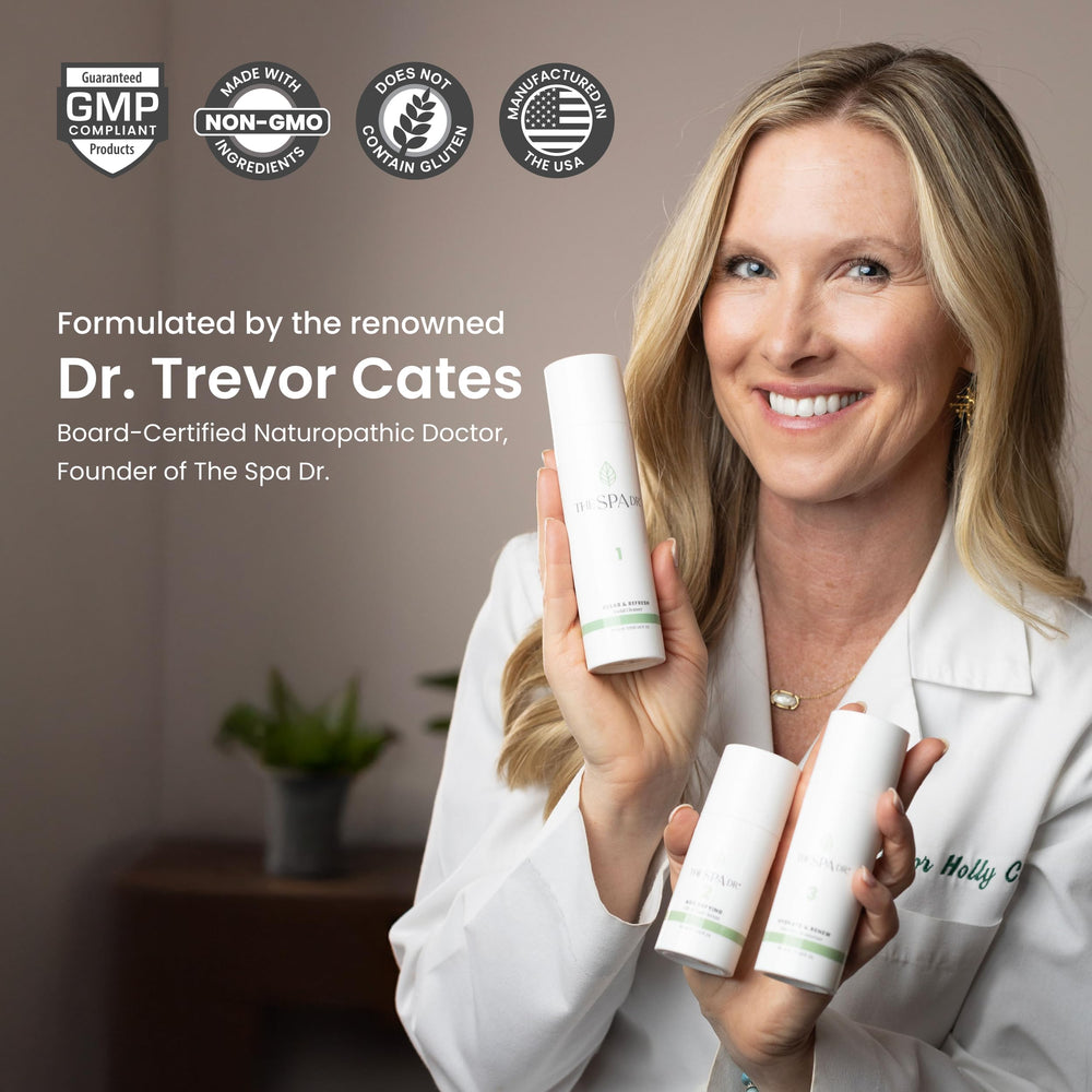 The Spa Dr. organic care-packaging logo signifies clean, skin-safe formulation.