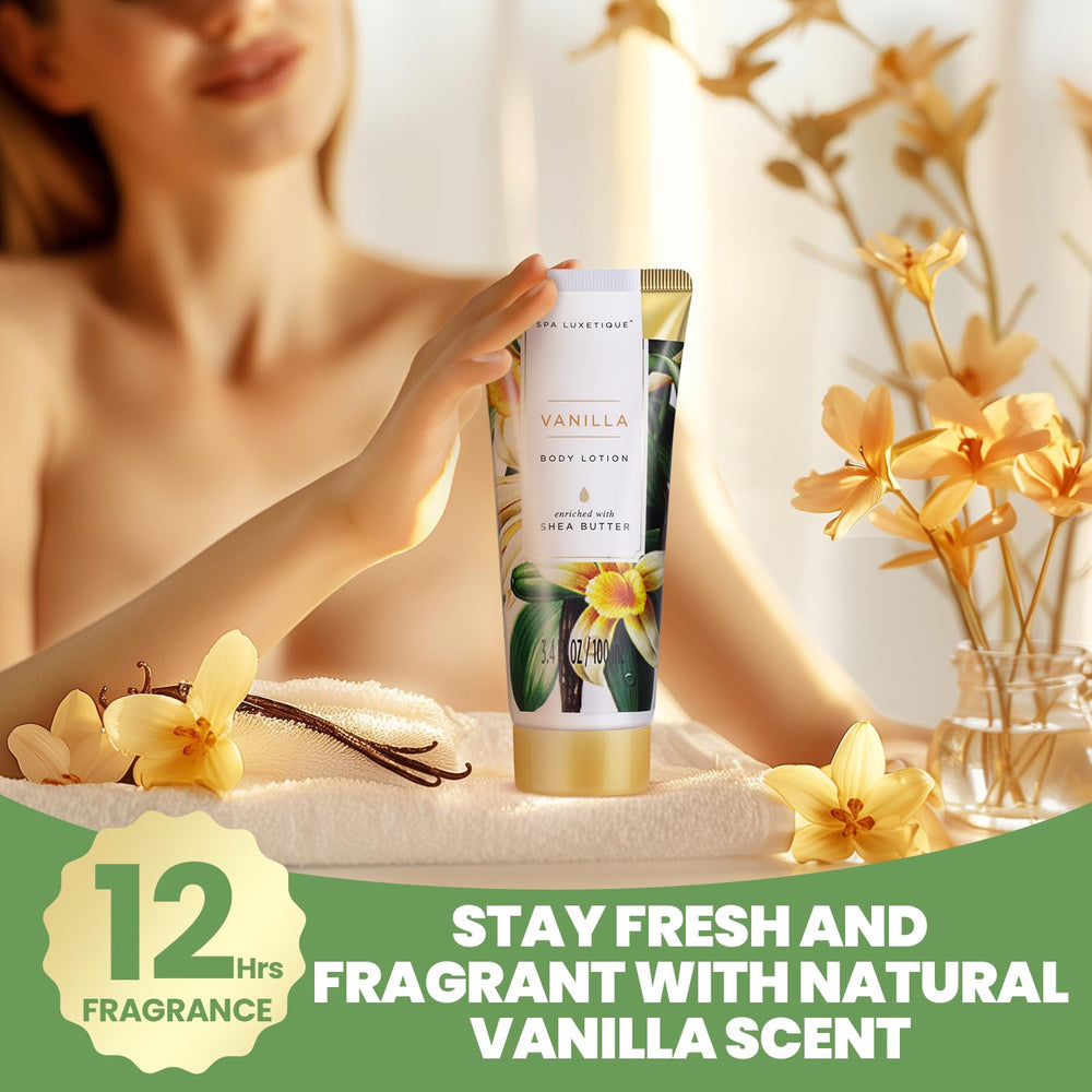 Spa Luxetique vanilla body scrub exfoliates gently for smoother skin.