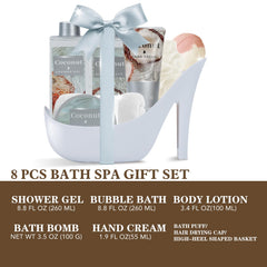 Spa Luxetique World coconut bath soak bottle highlighting creamy coconut indulgence.