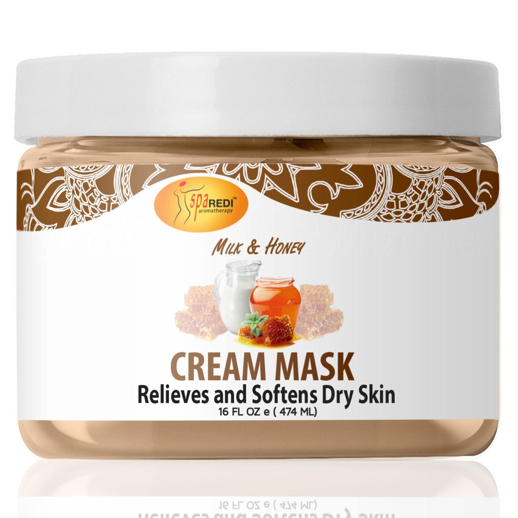 SPA REDI milk and honey body and foot cream mask, 16oz packaging for deep hydration.
