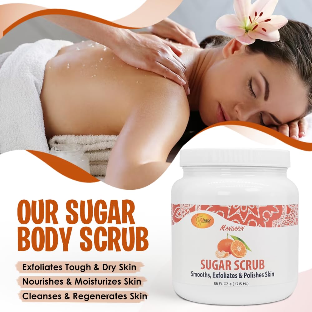 Packaging of SPA REDI Mandarin Sugar Scrub ready for gifting or family use