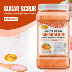 SPA REDI Mandarin scrub jar closeup shows grainy texture for gentle polish