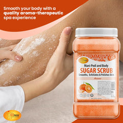 SPA REDI Mandarin scrub pour action illustrates easy application