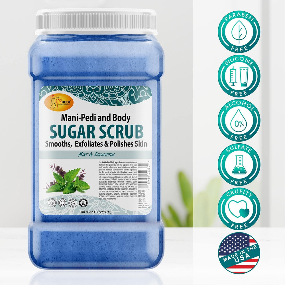 Spa-like at-home scene with SPA REDI sugar scrub in a relaxing routine