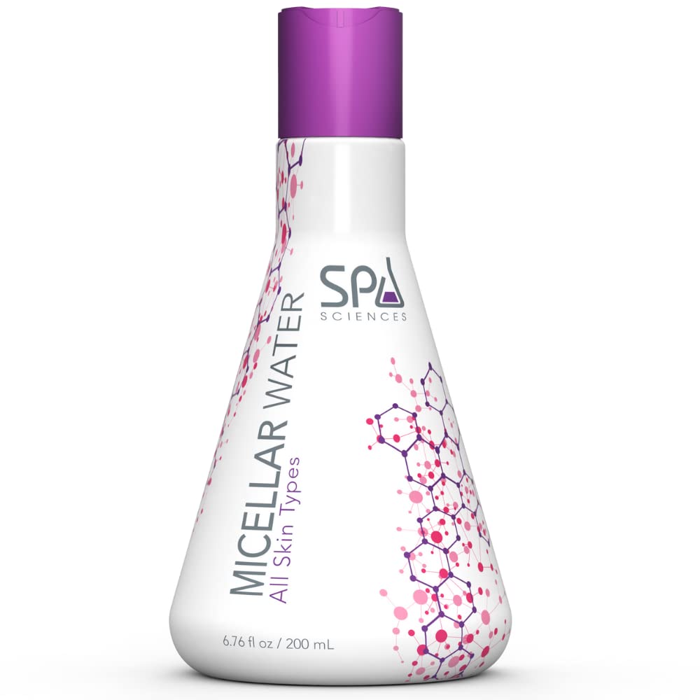 SPA SCIENCES Micellar Water bottle closeup, gentle daily cleansing.