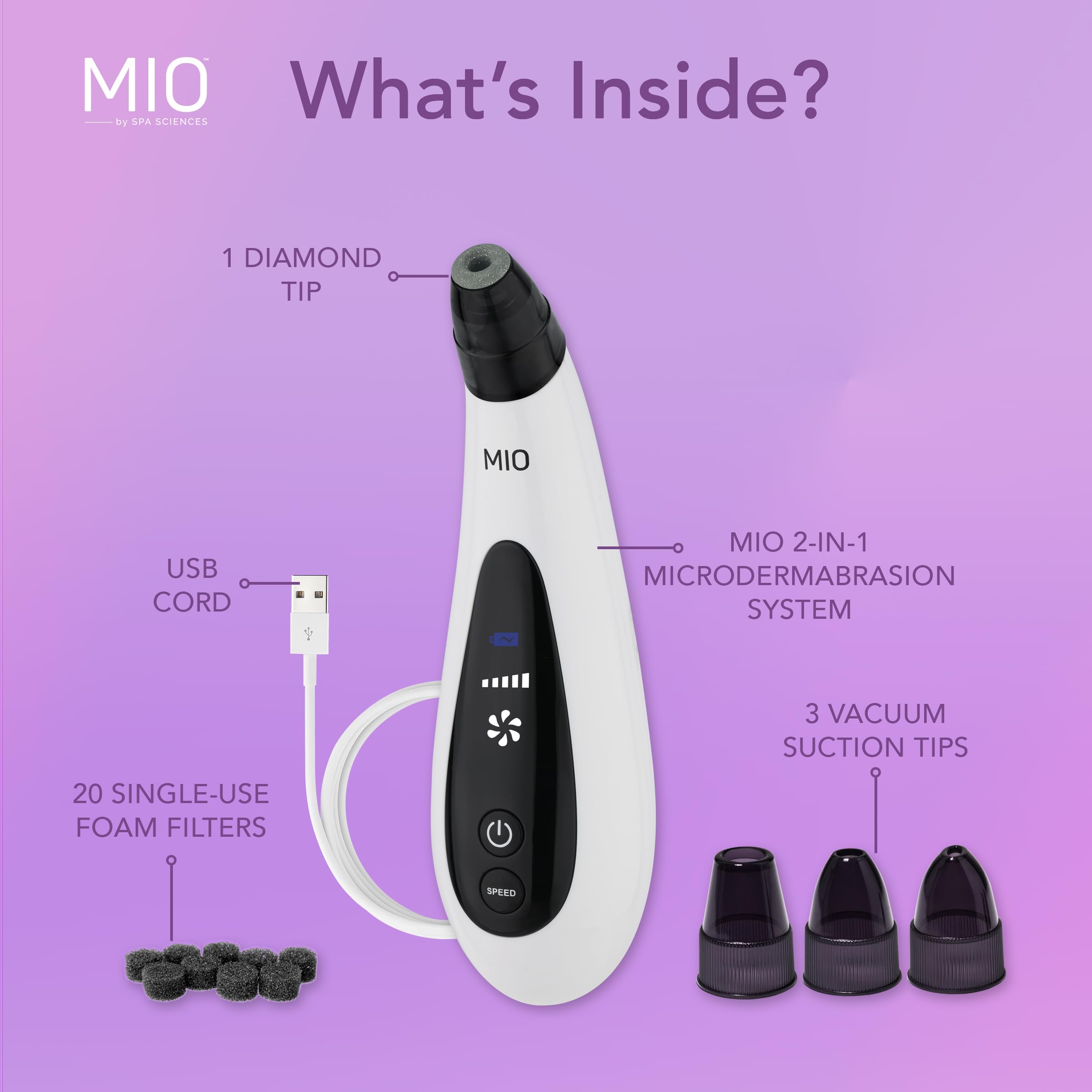 Spa Sciences MIO five-speed settings customize exfoliation intensity.