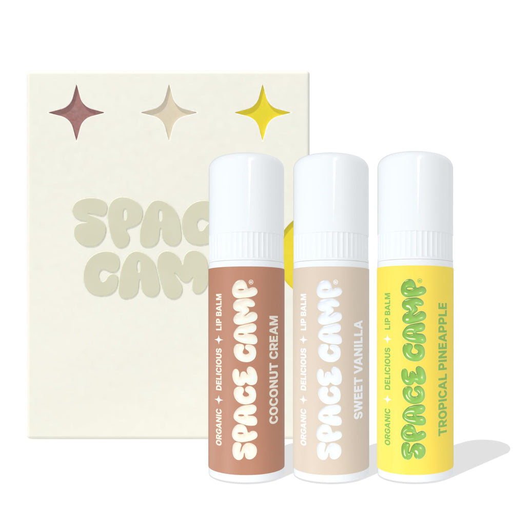 Space Camp Wellness Jumbo Lip Balm Tropical Pineapple close-up showing hydration for sunny days.