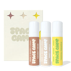 Space Camp Wellness Jumbo Lip Balm Tropical Pineapple close-up showing hydration for sunny days.