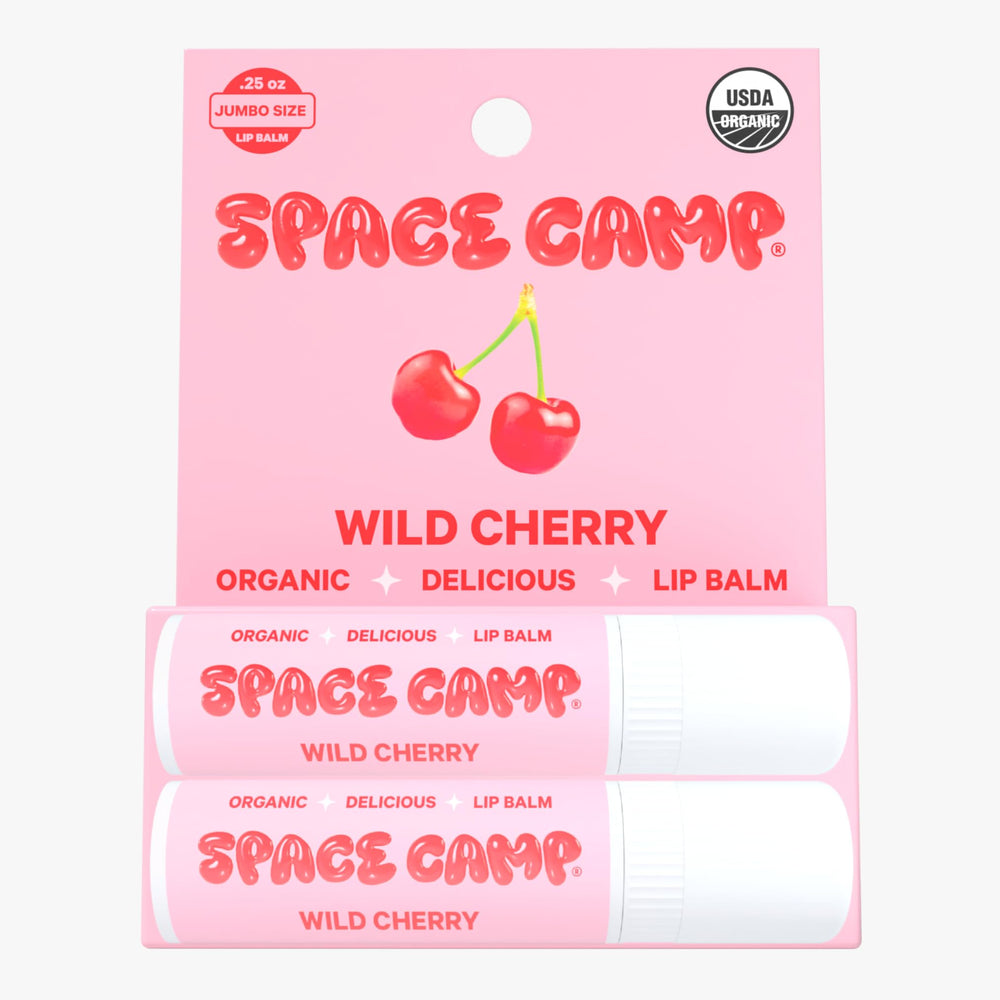 Space Camp Wellness jumbo lip balm wild cherry tube shows jumbo size
