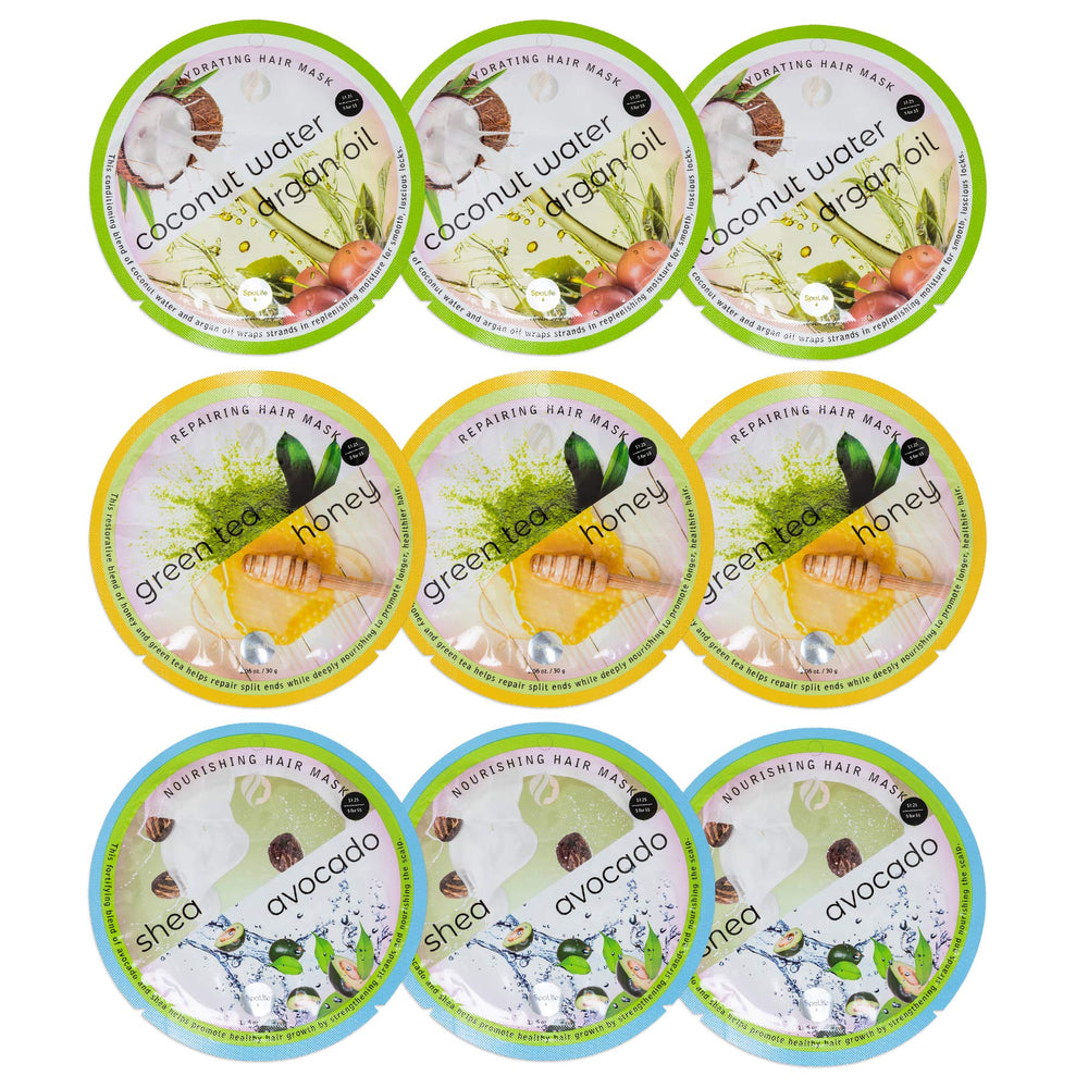 SpaLife mask packet with coconut and argan for hydrated hair