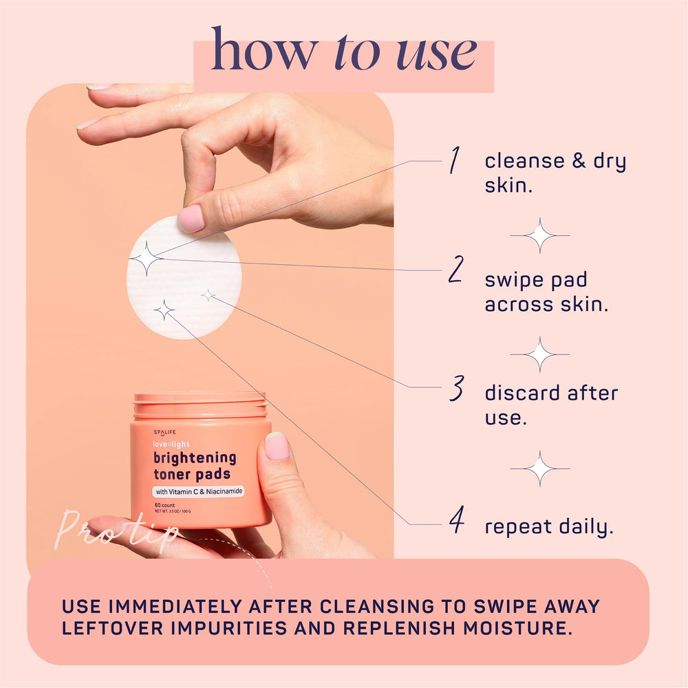 SpaLife Love & Light Toner Pads Hyaluronic acid for lightweight hydration.