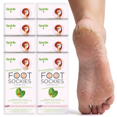 SpaLife Moisturizing Foot Sockies pack shot highlighting intense hydration for dry feet.