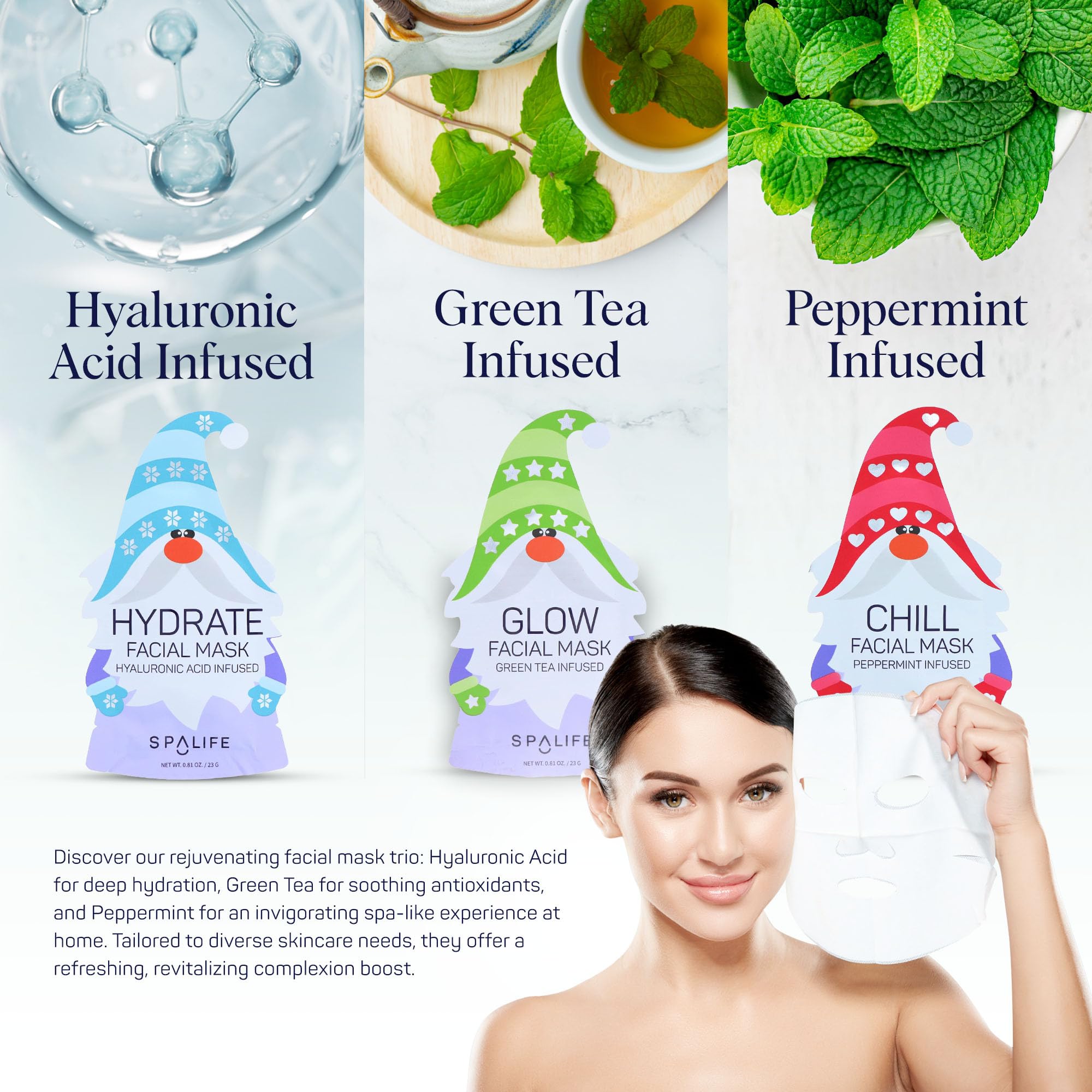 SpaLife revitalizing mask tray highlights nourishing essences for a refreshed look.