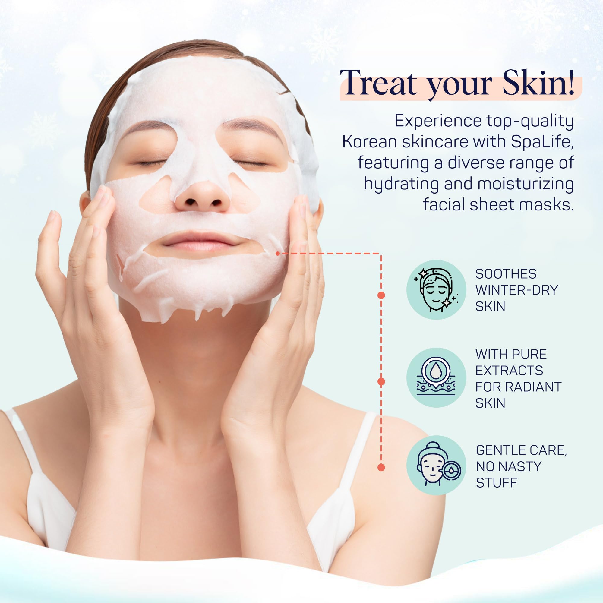 SpaLife Snow Buddies green tea mask for soothing refreshment.