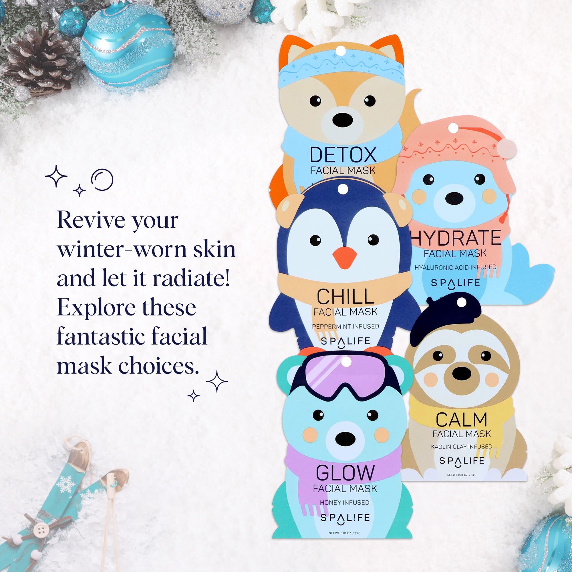 SpaLife Snow Buddies mask on skin delivering radiant, hydrated glow.