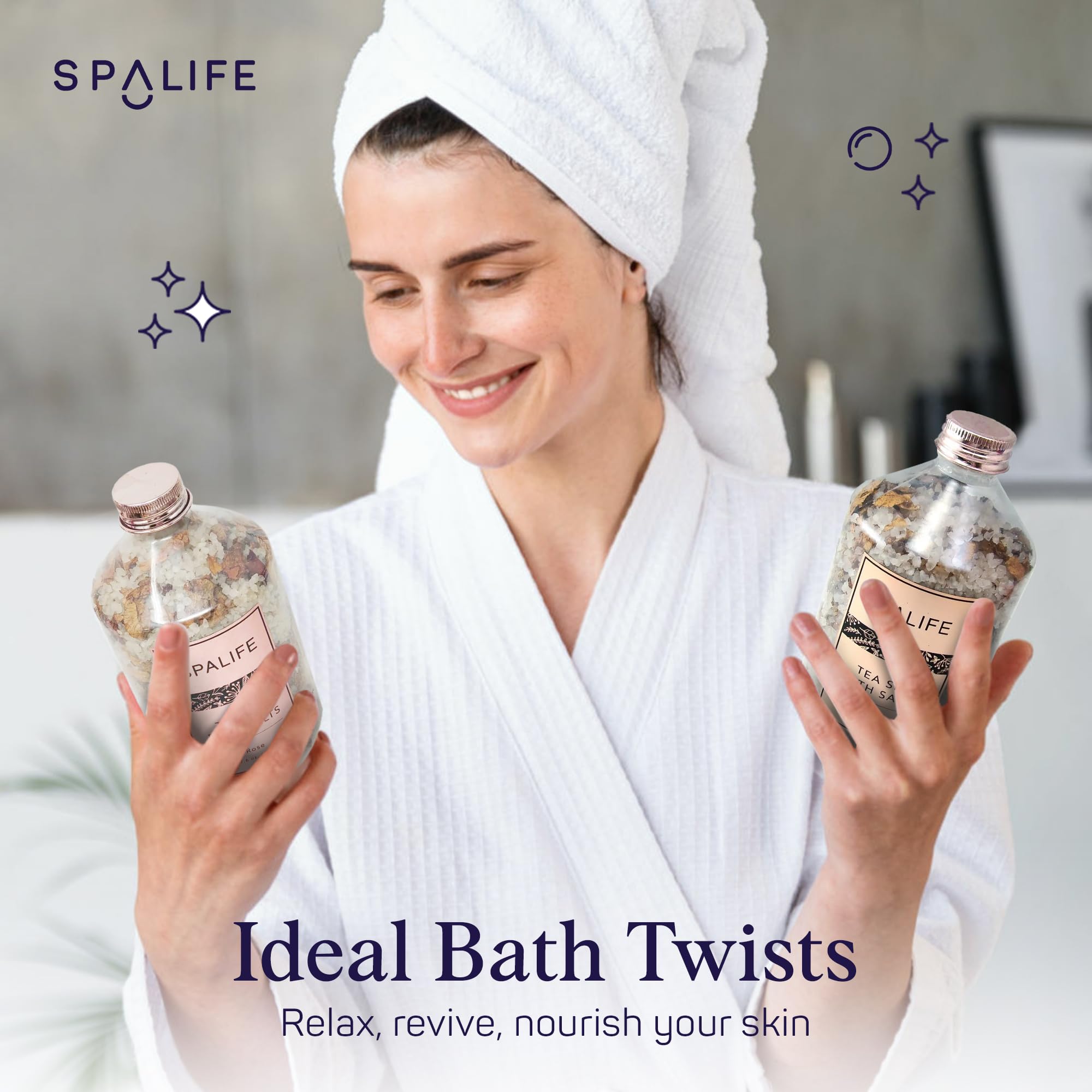 SpaLife Lavender jar focuses on fragrance and mineral-rich bath ritual.