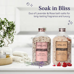 SpaLife Tea Spa Petal-Salts Rose bottle promotes soothing skin care during a gentle soak.