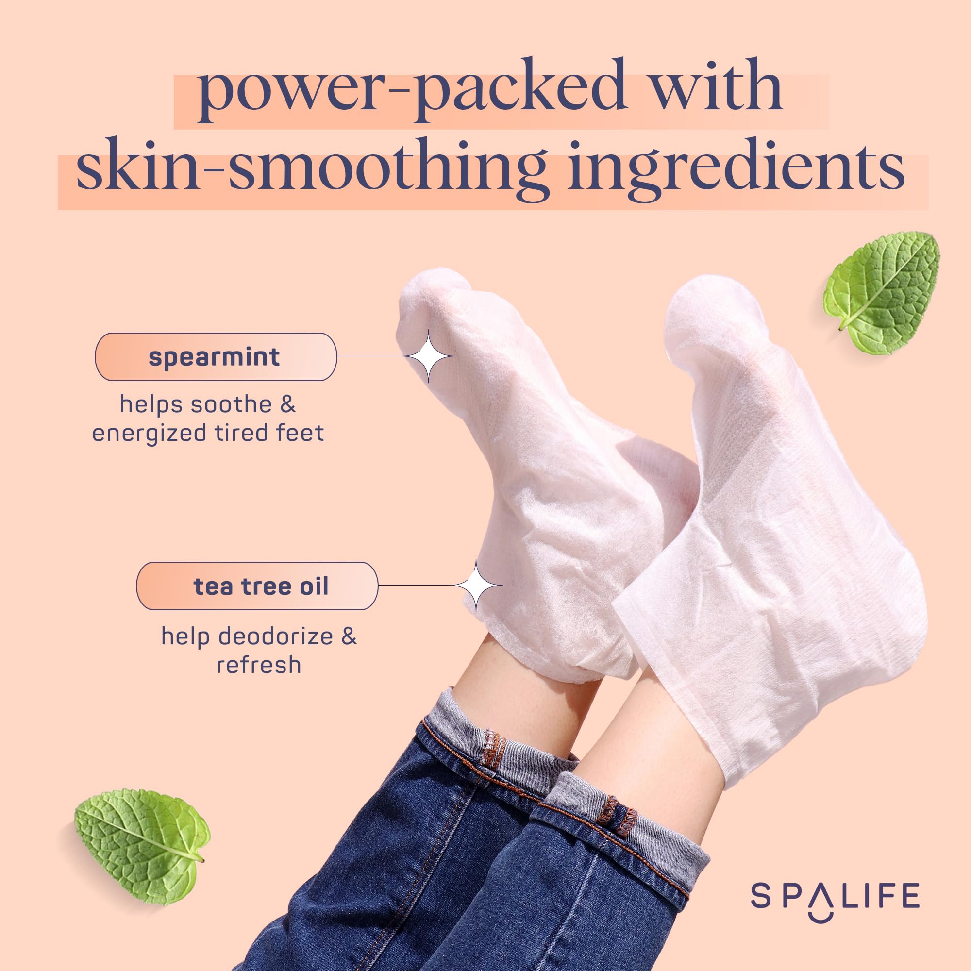 SpaLife Tea Tree Oil softening booties for refreshed, smooth feet.