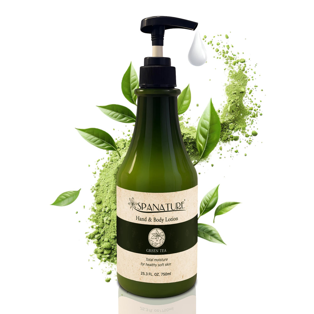 Spanature Green Tea Body Lotion bottle with pump for fast absorption and easy application