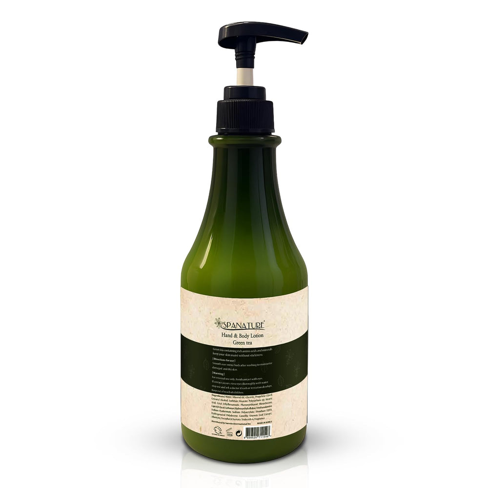 Spanature Green Tea Body Lotion texture close-up showing lightweight, non-greasy feel