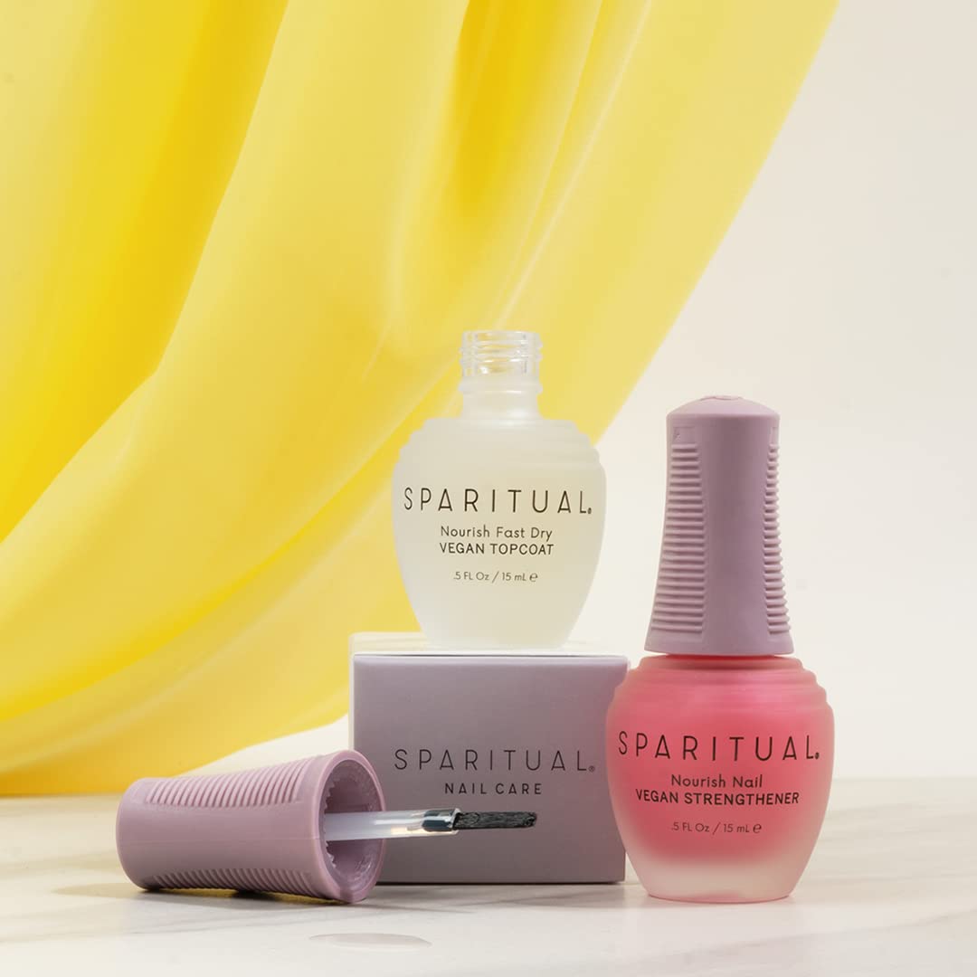 SpaRitual Nourish Nail Strengthener coating on nails to boost elasticity and resilience