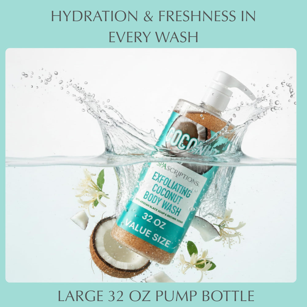 SpaScriptions exfoliating coconut body wash African Black Soap detoxifies gently