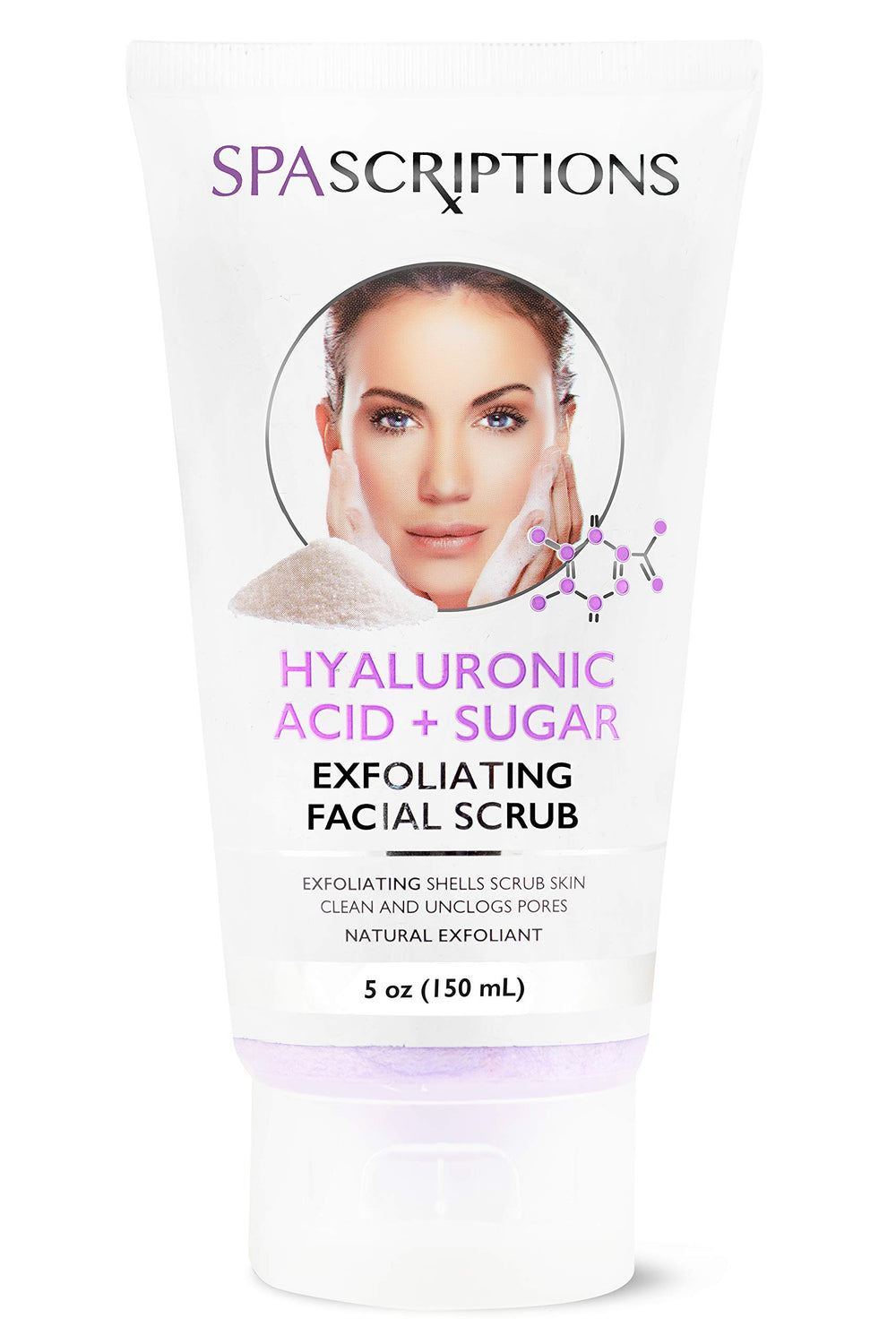 SpaScriptions face exfoliating scrub bottle pour for a refreshing cleanse