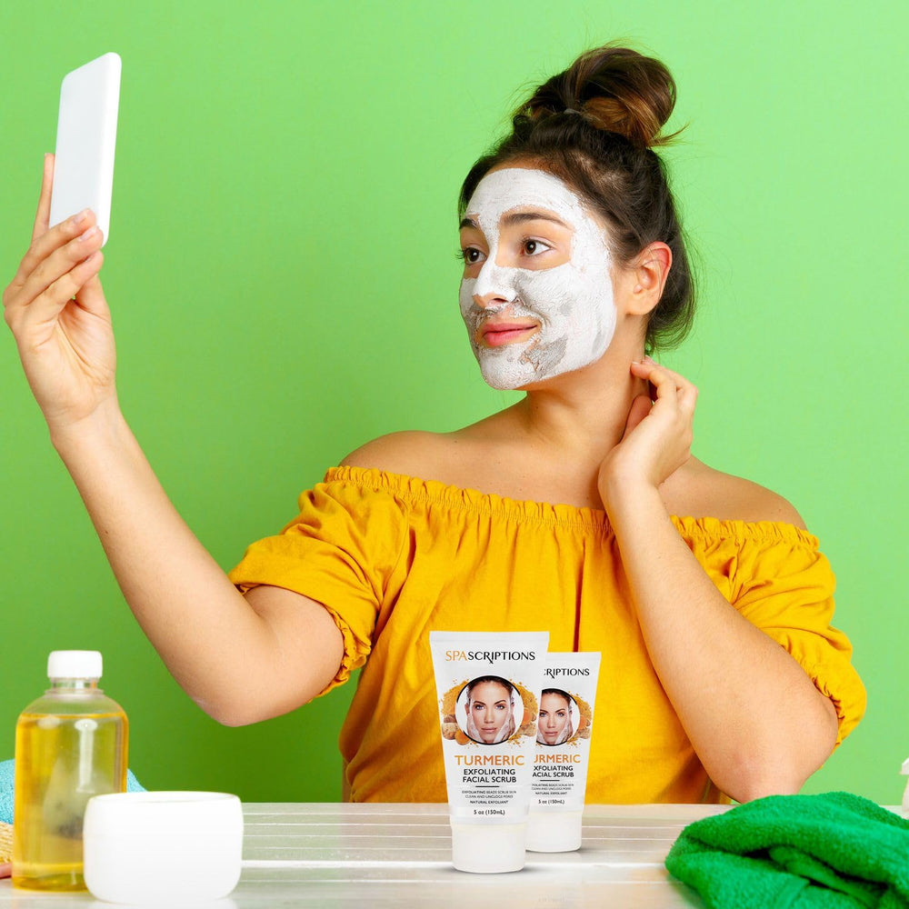 SpaScriptions Face scrub application on palm demonstrates easy daily routine and even texture.