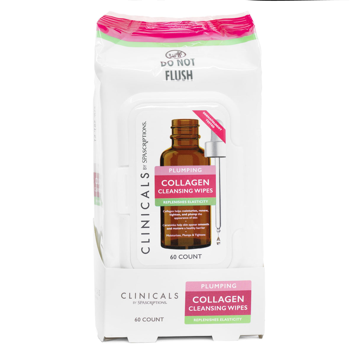 SpaScriptions Plumping Collagen Cleansing Towelette 60ct delivers refreshing hydration and smoother skin.