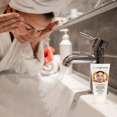 SpaScriptions Walnut-shell exfoliant powder detail emphasizes natural texture and gentle polishing.