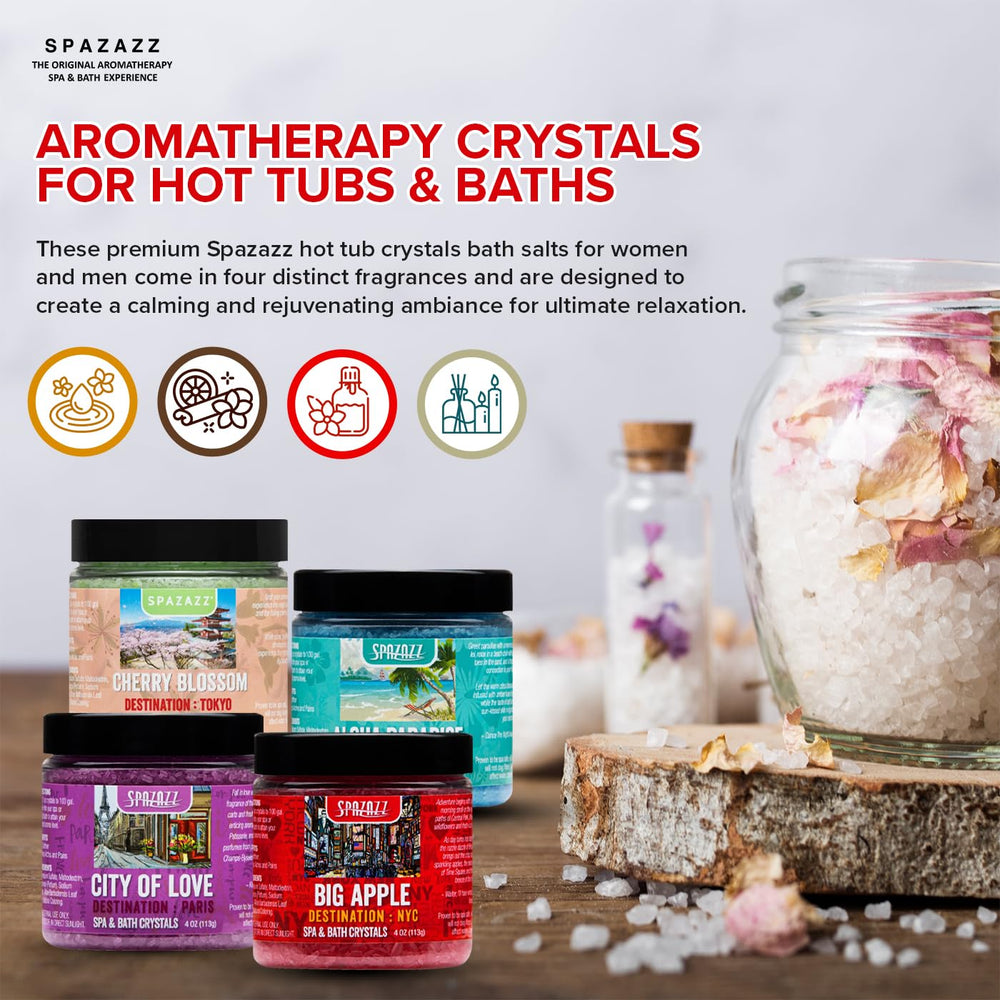 Spazazz Big Apple crystals deliver urban-inspired aroma for a soothing tub experience.