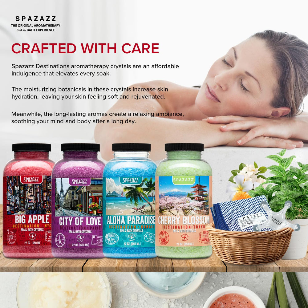 Spazazz Destinations City of Love crystal bottle creates a romantic spa mood.