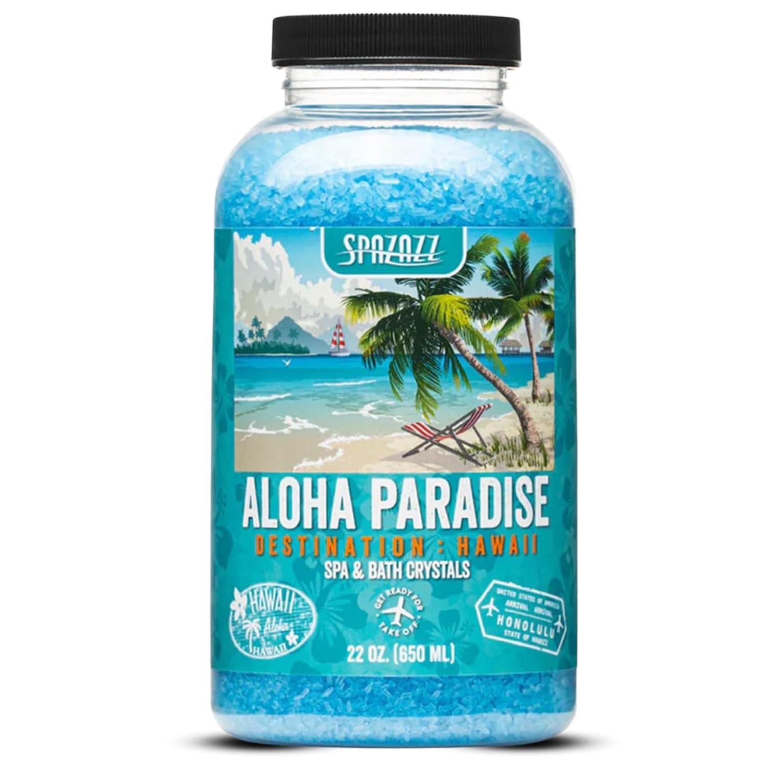 Spazazz Destinations Hawaii Aloha Paradise crystals for tropical tub aromatherapy.