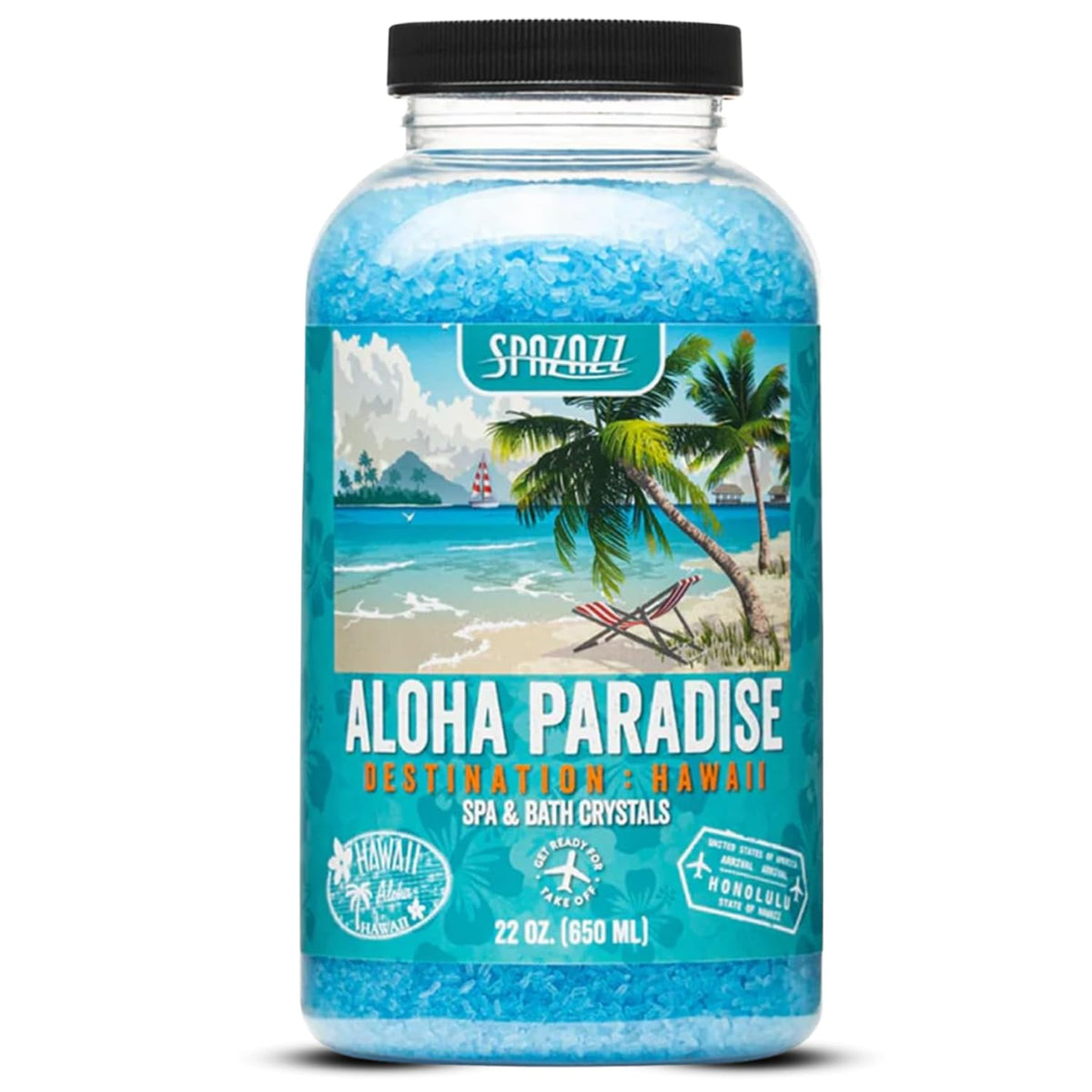 Spazazz Destinations Hawaii Aloha Paradise crystals for tropical tub aromatherapy.