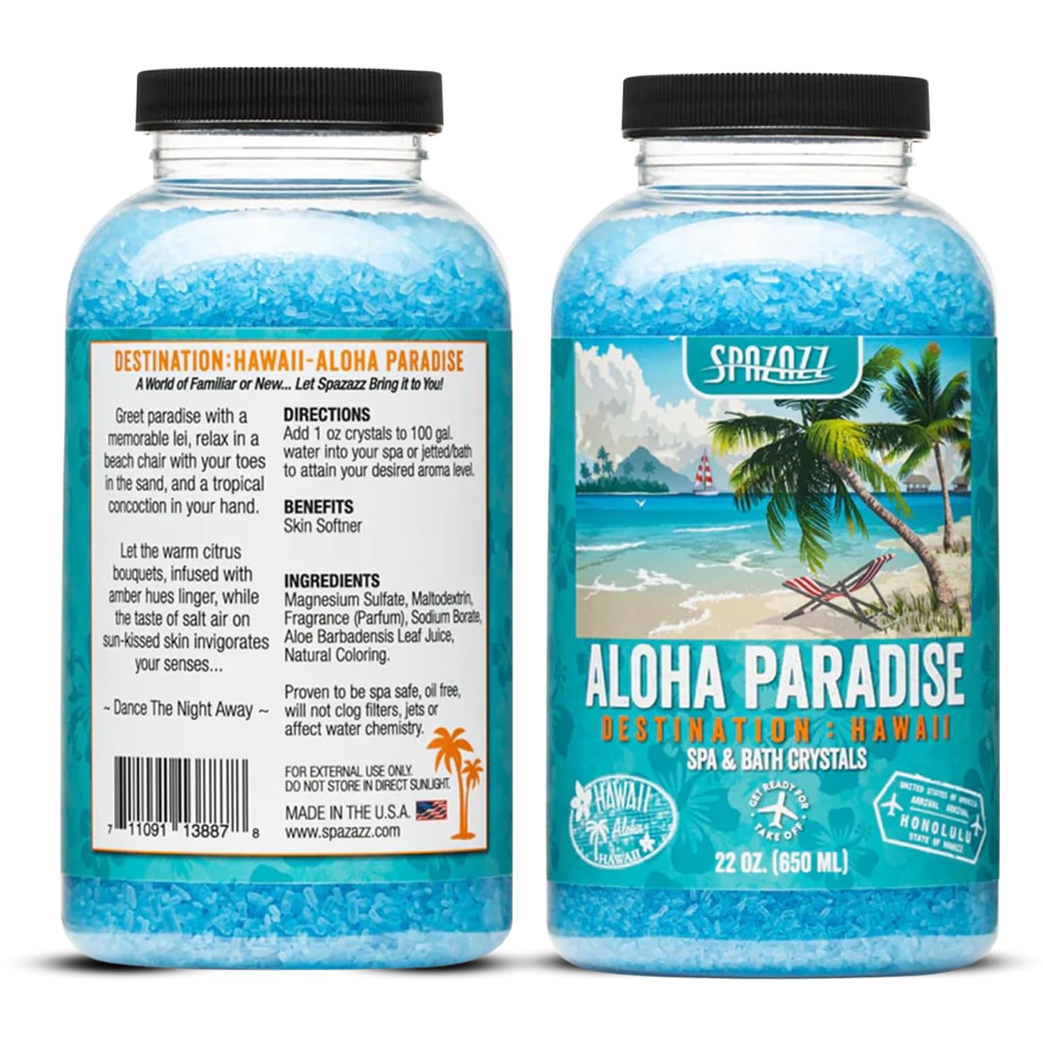 Spazazz Hawaii citrus aroma crystals enhance a refreshing bath ritual.