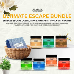 Spazazz White Musk Vanilla Jasmine salts offer soothing scent and calm ambiance.