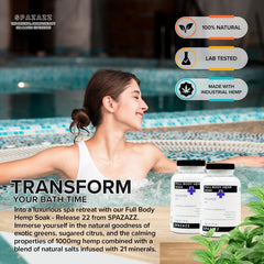 Spazazz Hemp Soak salts collection — mineral-rich crystals for calming baths.