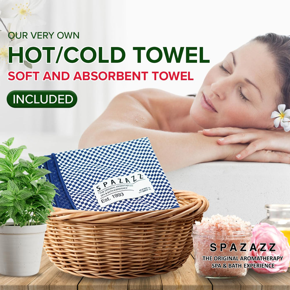 Spazazz Hot Cold towel included for comforting warmth after bathing.