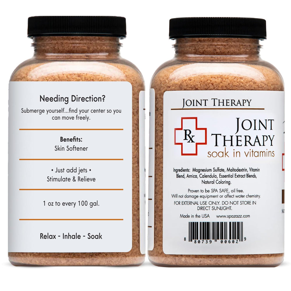 Spazazz Joint Therapy jar front highlighting targeted relief in bath
