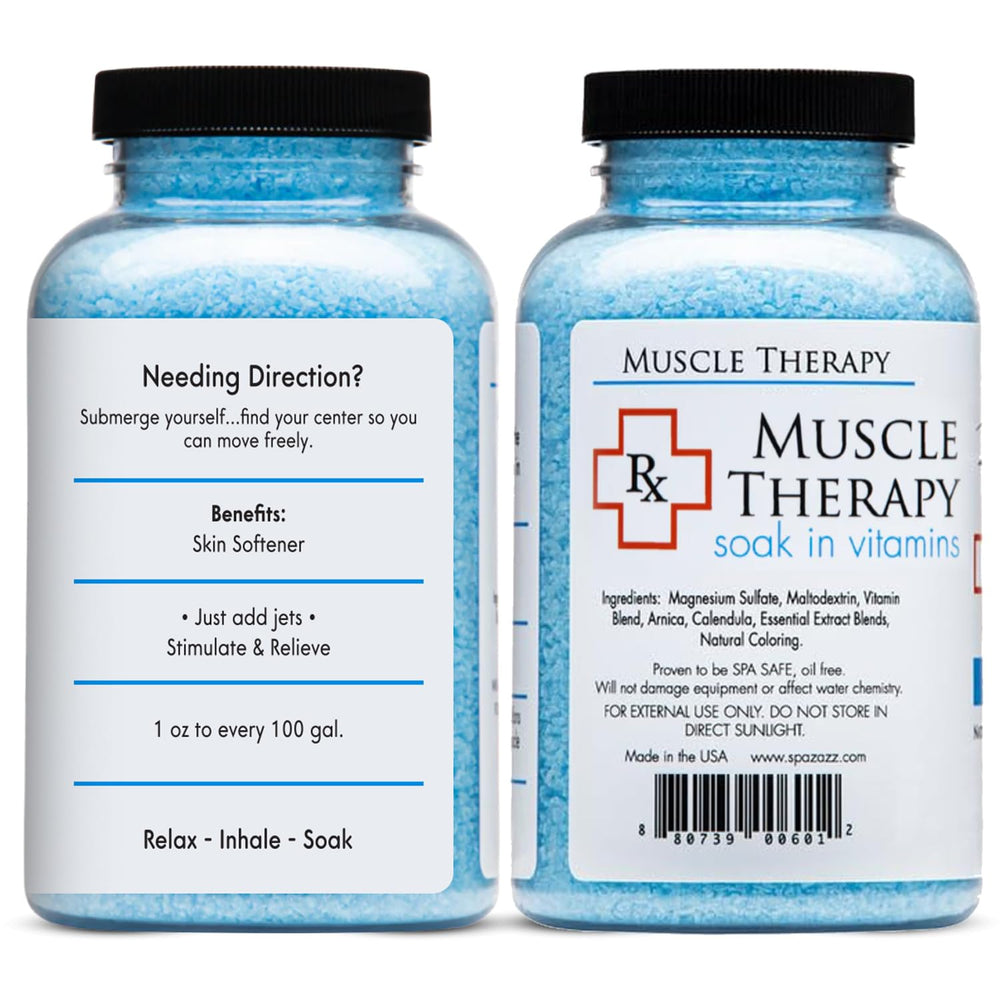 Spazazz Muscle Therapy jar front highlighting soothing bath salts