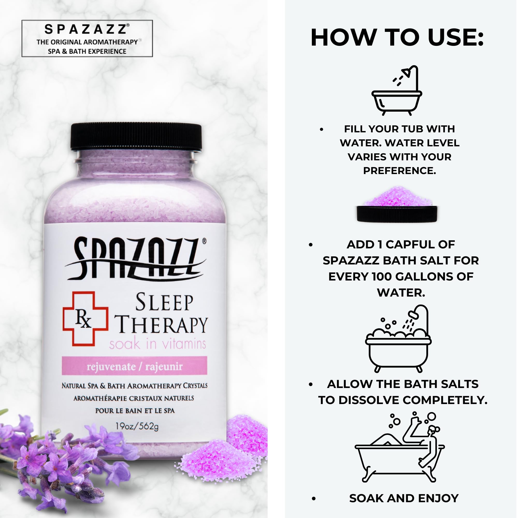 Spazazz RX Sleep Therapy easy to use capful pour for adjustable aroma
