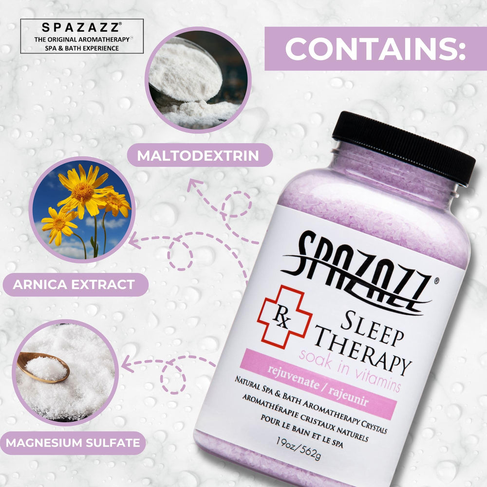 Spazazz RX Sleep Therapy crystals show vitamin blend for skin pampering