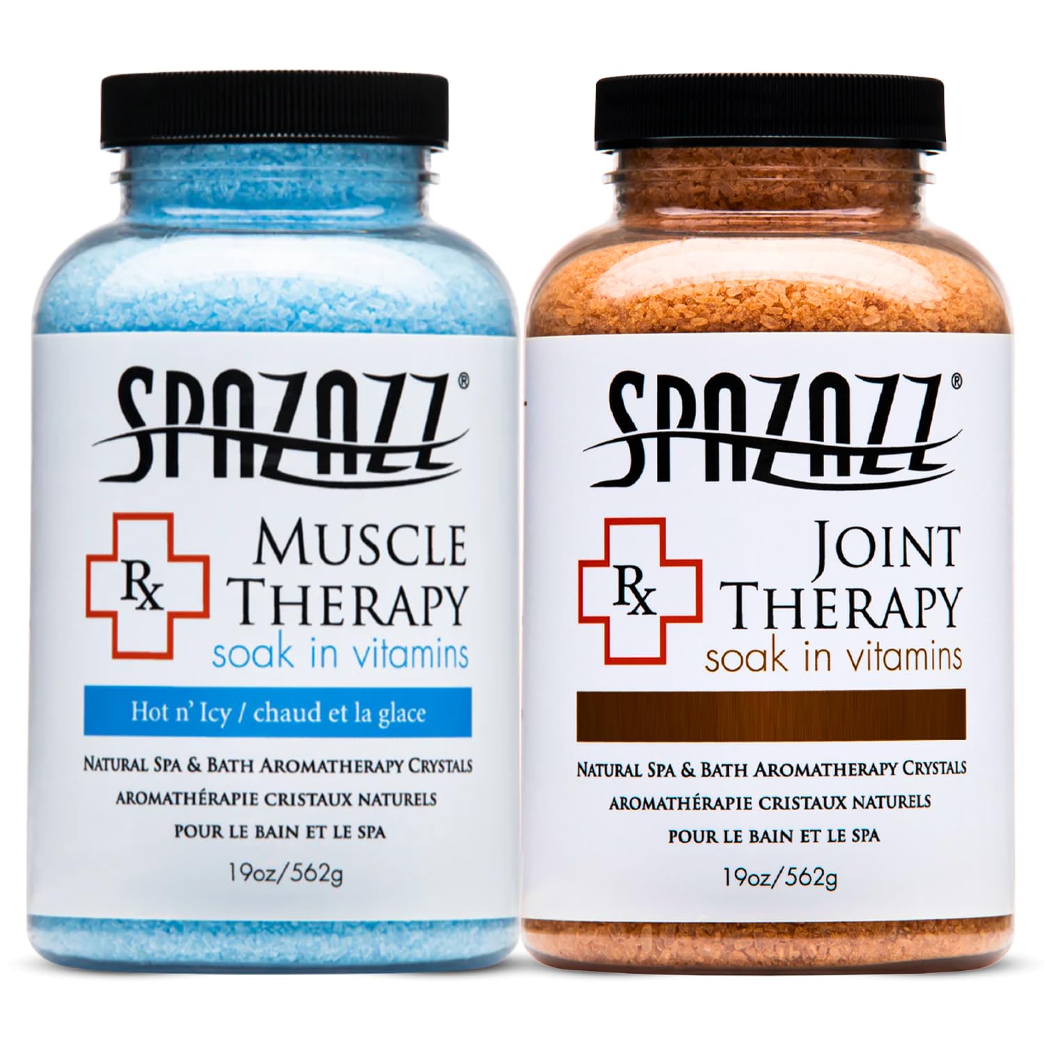 Spazazz RX Therapy 2-pack jar label for at-home aromatherapy spa