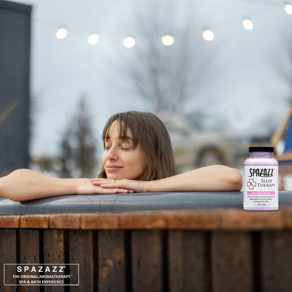 Spazazz Sleep Therapy bath scene with calming bubbles