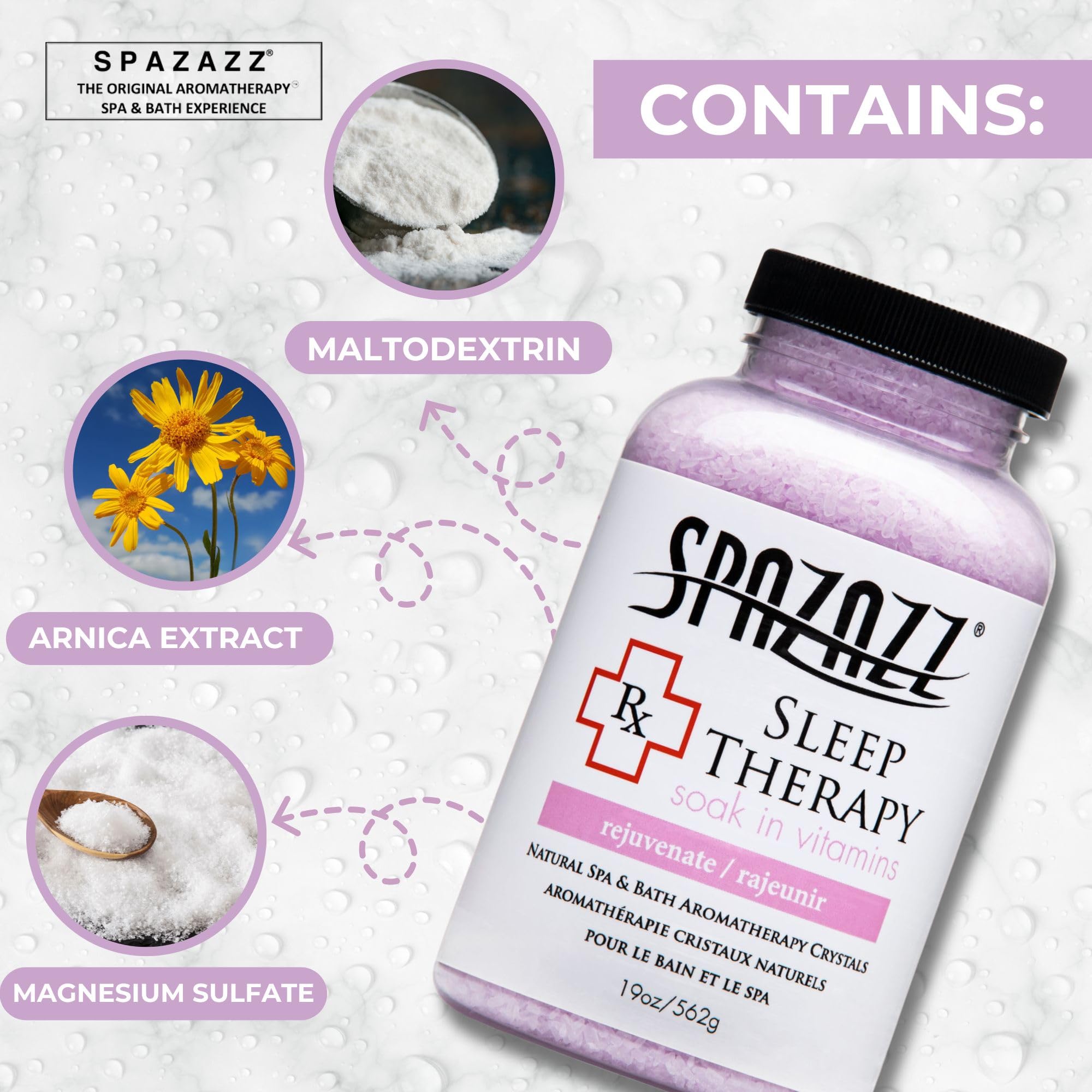 Spazazz Sleep Therapy ingredient blend including magnesium and arnica