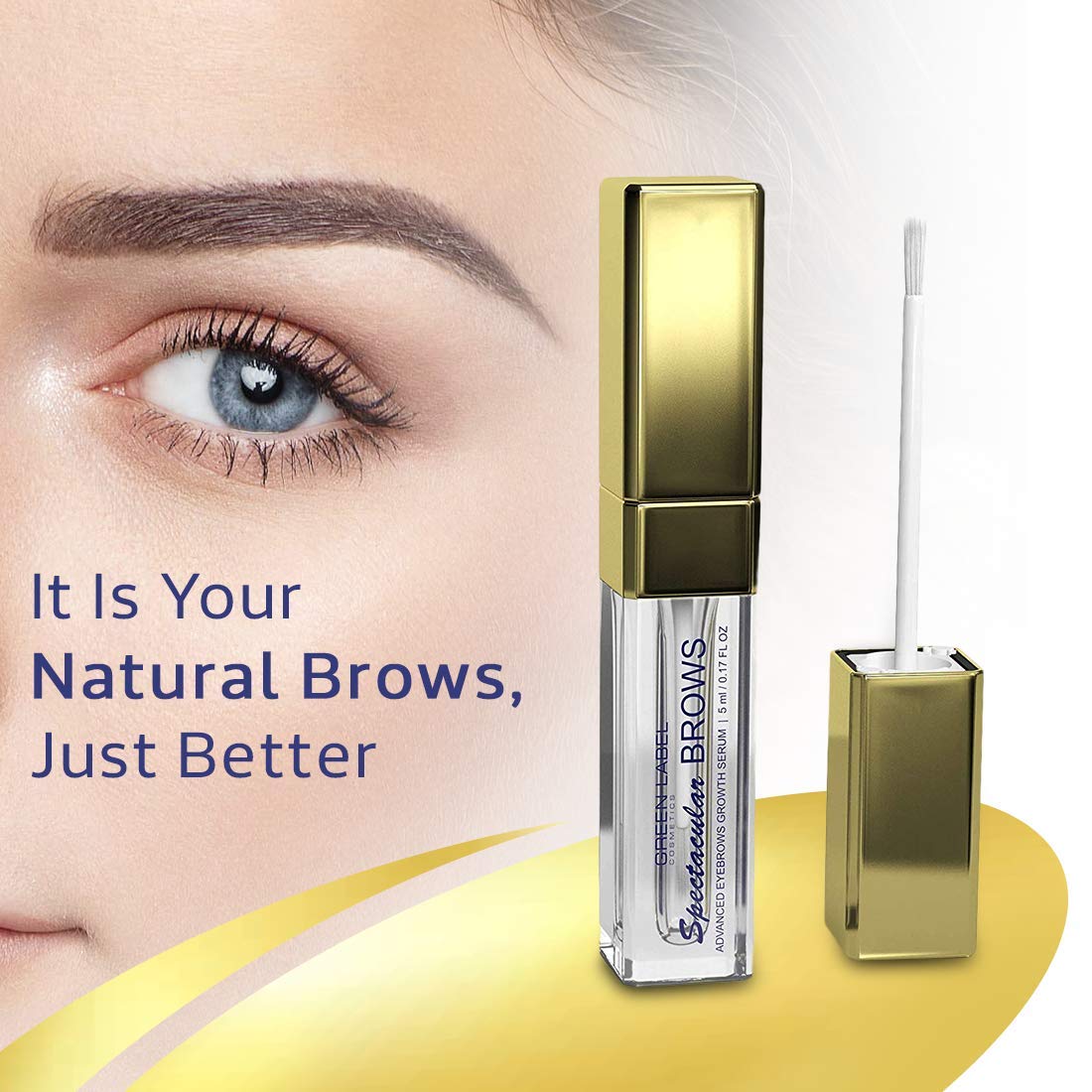 Spectacular BROWS product on shelf suggests premium brow care option