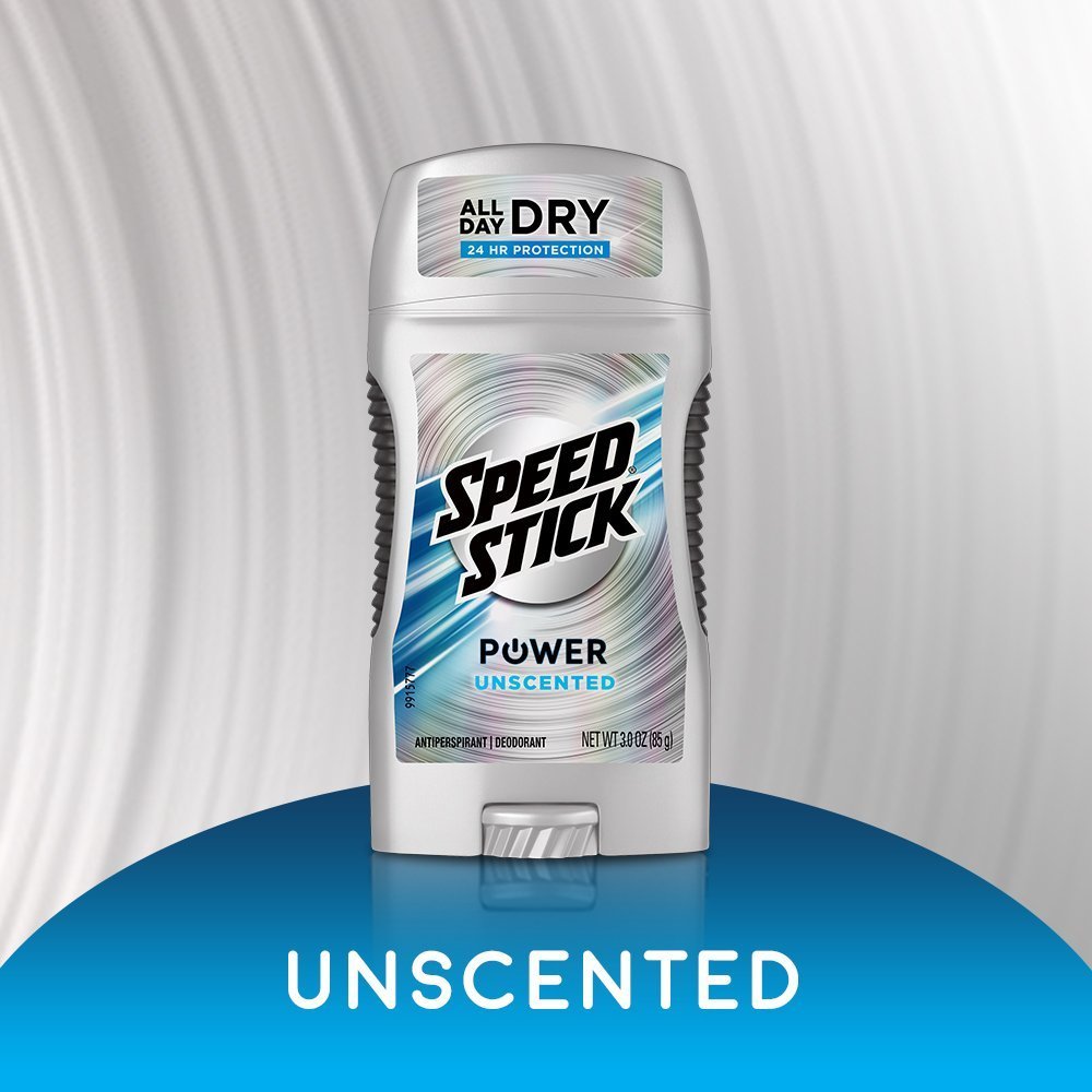 Speed Stick Unscented underarm application demonstrating easy glide.