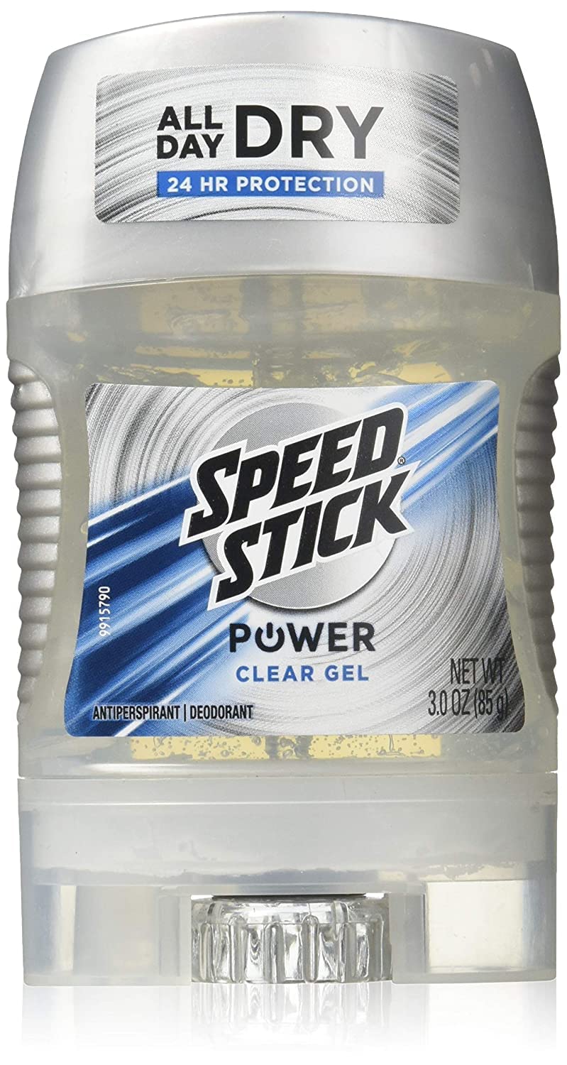 Speed Stick Power Clear Gel 3oz pack8 pack shot demonstrates quick-drying, residue-free formula.
