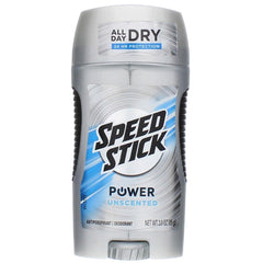 Speed Stick Power unscented stick close-up highlights a smooth glide for all-day confidence.